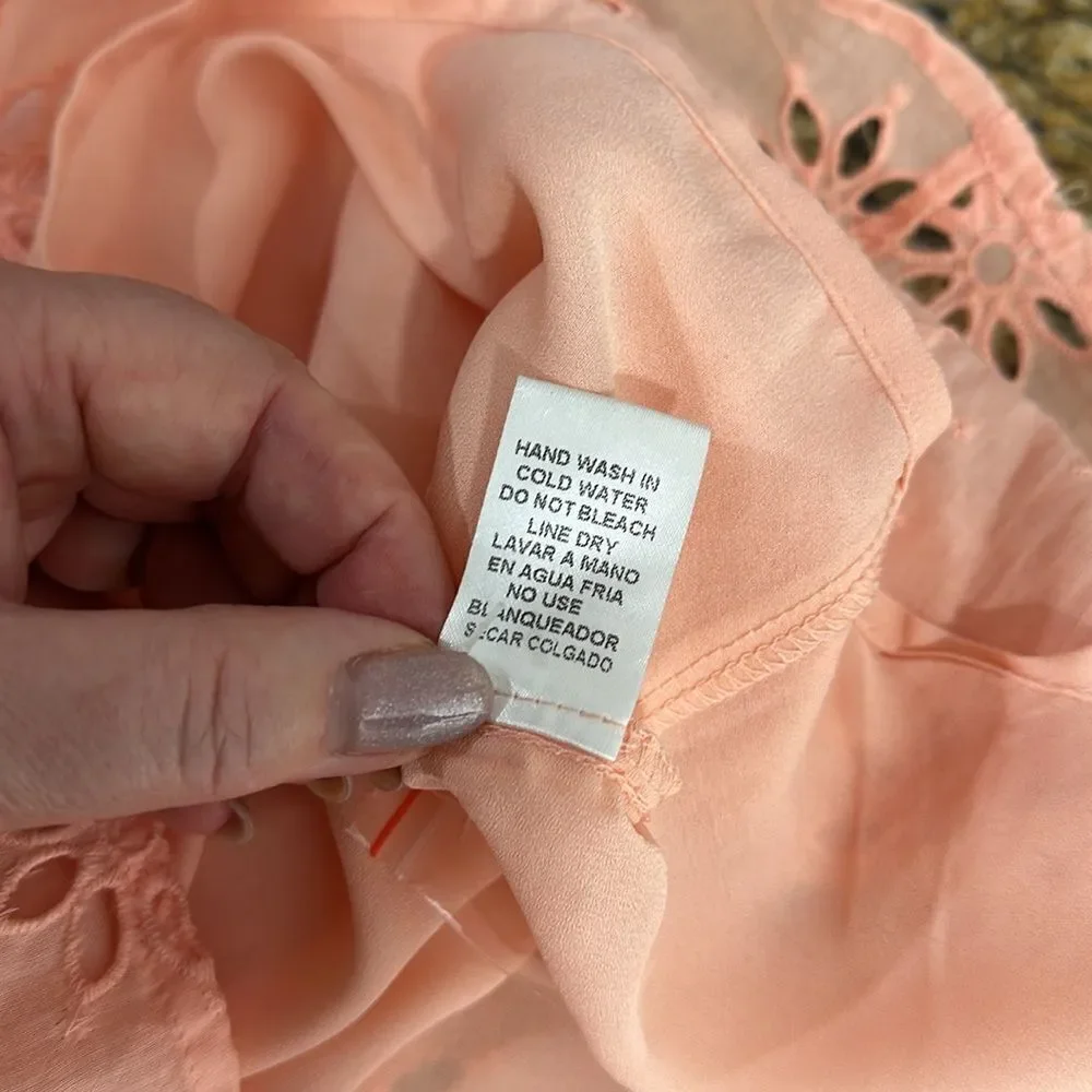 Entro Cotton Eyelet Embroidered Short Sleeve Top Blouse In Peach Size M - Picture 7 of 10